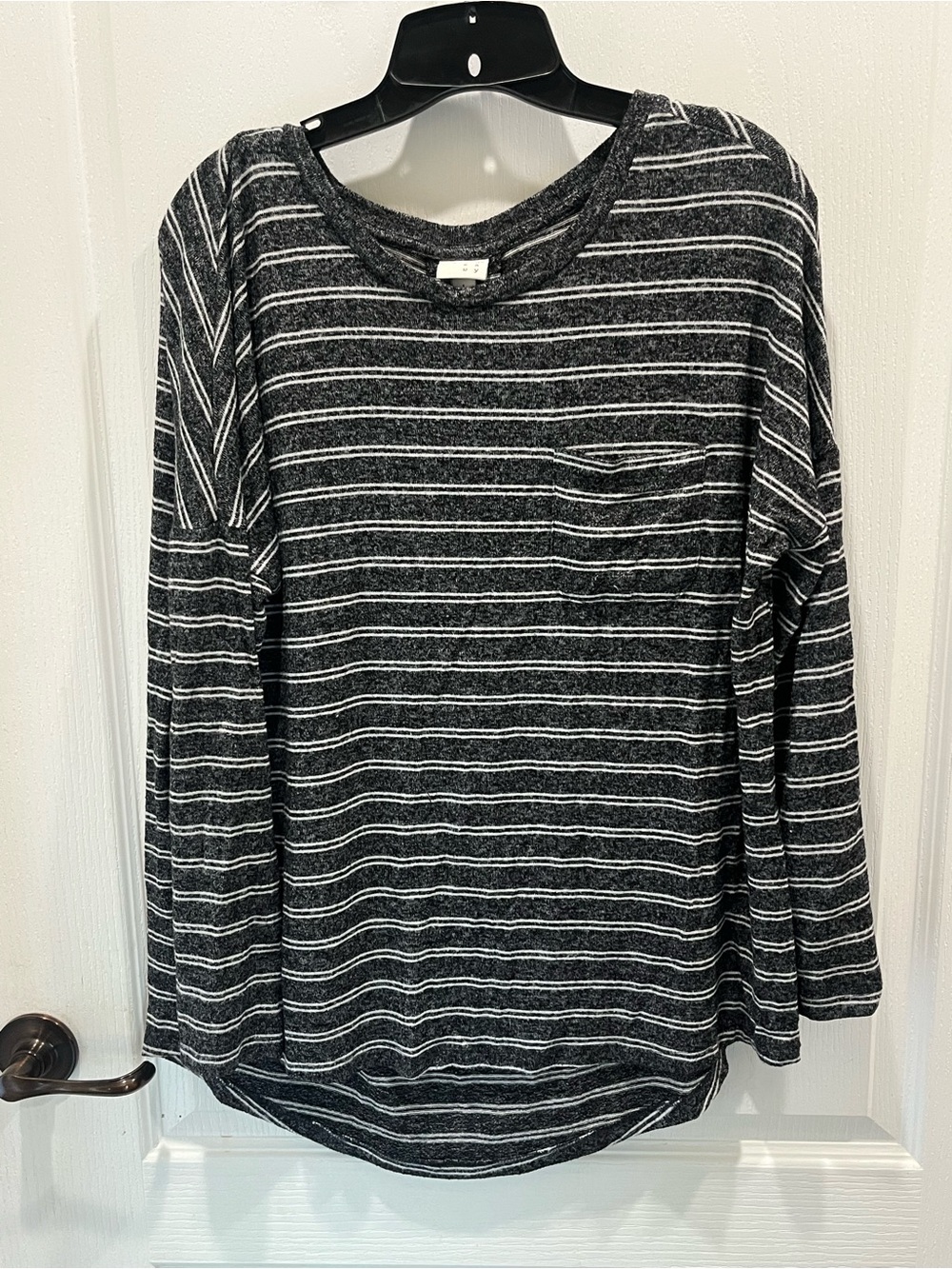 a new day Black & White Striped Long-Sleeve Pocket Tee